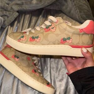 Coach Beige and Red Strawberry Sneakers